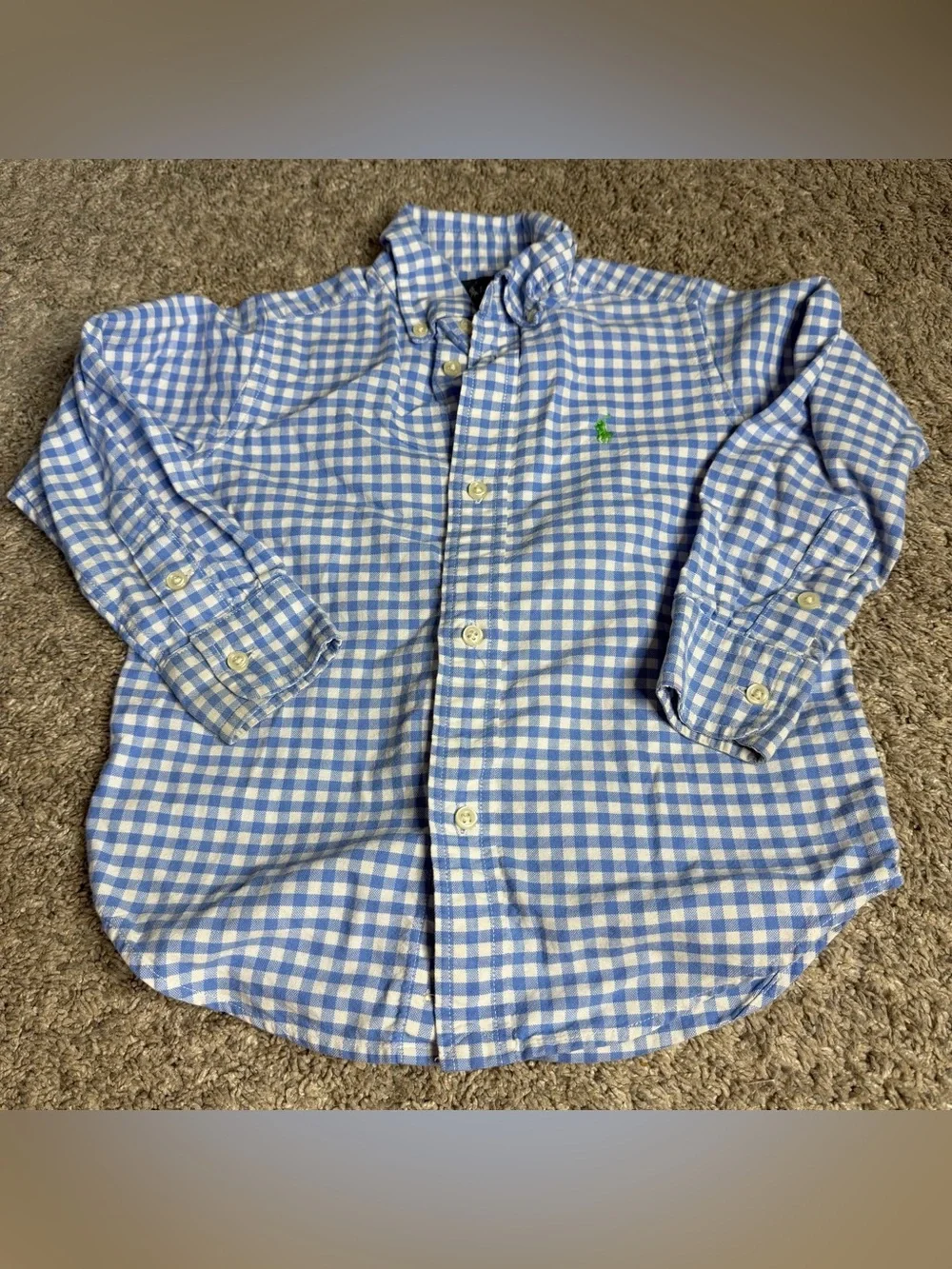Ralph Lauren Plaid Long Sleeve Button Down Shirt & T-shirt 3T blue big pony logo
